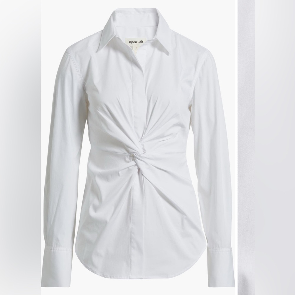 Open Edit Twist front stretch cotton blend button up top XXS NWT